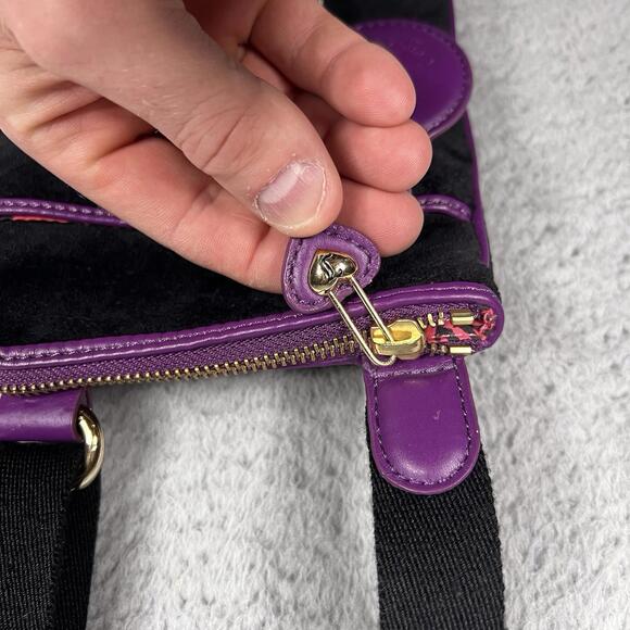 Vintage Juicy Couture Cross Body Bag Mini Purse Black Purple Embroidered Y2K - Picture 14 of 16